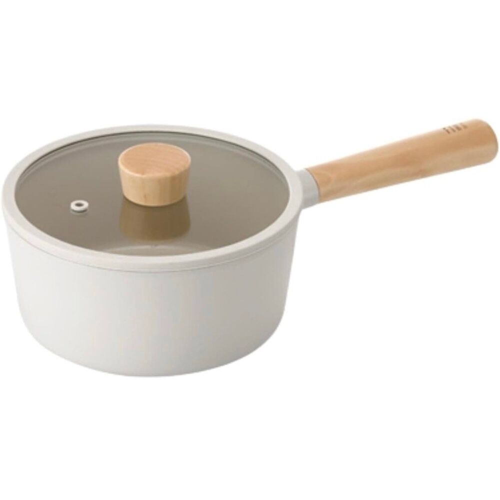 NEOFLAM FIKA Nonstick 1.7QT Sauce Pan with Glass Lid Wood Handle